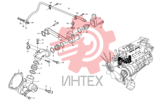 92. Двигатель - VOLVO TAD720VE - водяной насос и корпус термостата