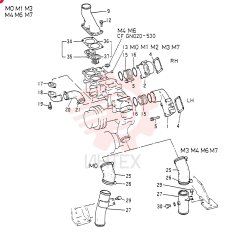 ELBOW,WATER  OUTLET LH  (FOR M0, M1, M3, M4, M6, M7 ONLY), Start Year: 01-DEC-85 VAME098028 (1)