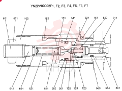 VALVE ASSY, F1-FB PORT RELIEF, QTY-F1: F1, QTY-F2: F2, QTY-F3: F3, QTY-F4: F4, QTY-F5: F5, QTY-F6: F6