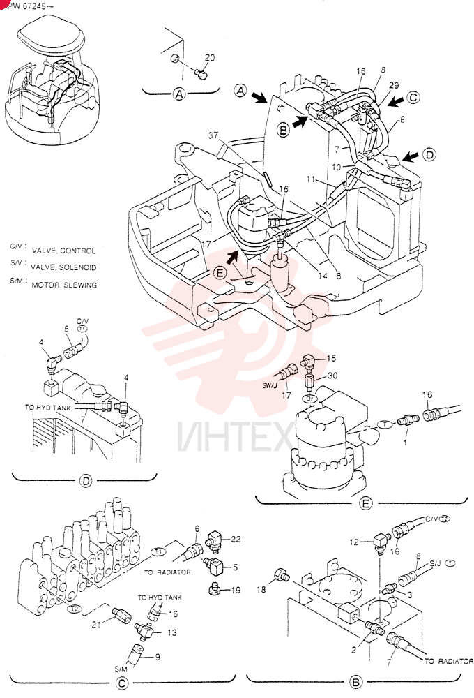 HYD LINES, RETURN (For STD), Start Serial: PW07245