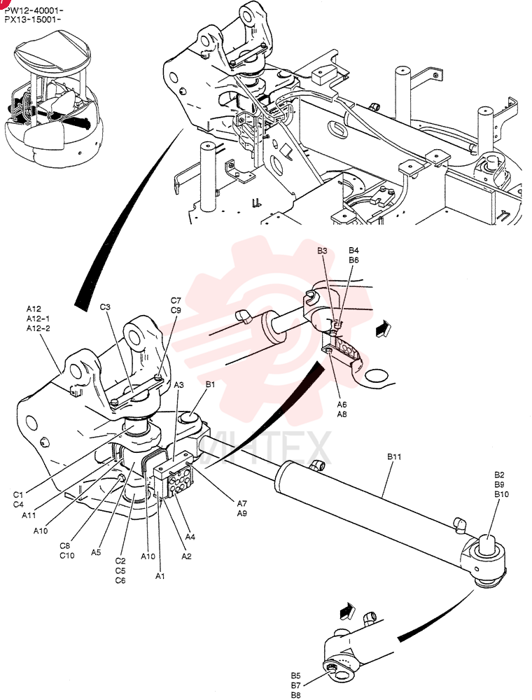 Схема (35SR-3 PX13) - COMPACT CRAWLER EXCAVATOR BTW PX13-15001 - PX13-15682 (6/04-12/04) PX02B01268P1 (2)