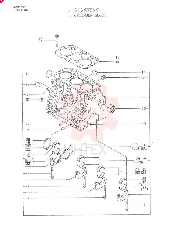 BLOCK ASSY, CYLINDER, 3TNE84-YBD: 1, LEV.: ., 3TNE82A-YBB: 1