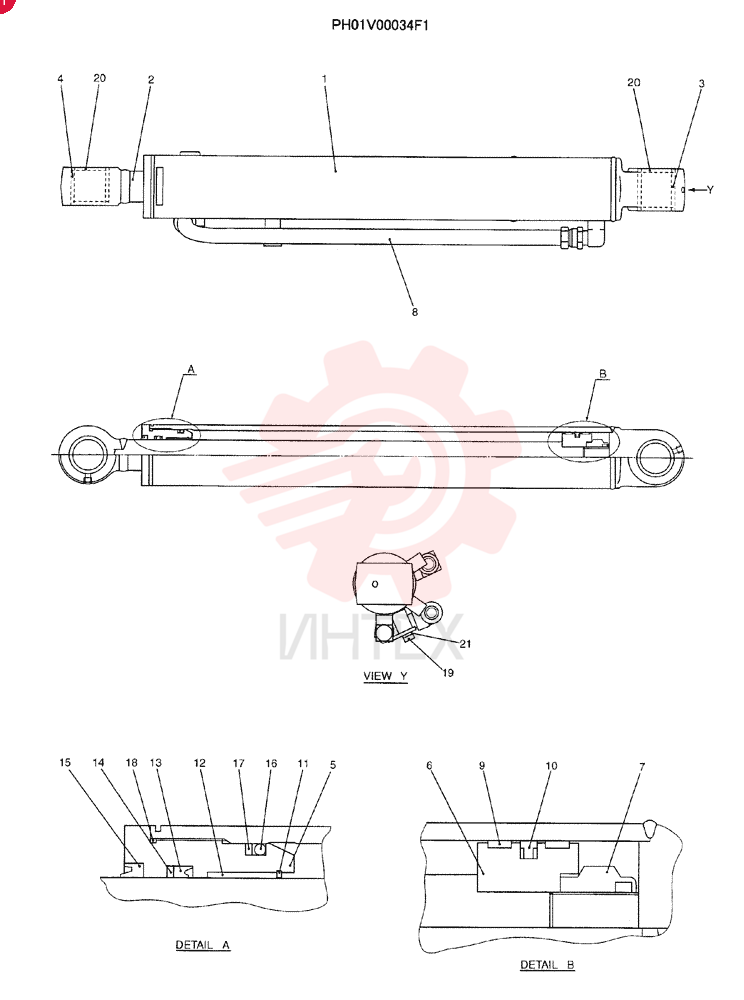 HYDRAULIC CYLINDER,Double Acting, 45mm Rod, 546mm Stroke PH01V00034F1 (2)