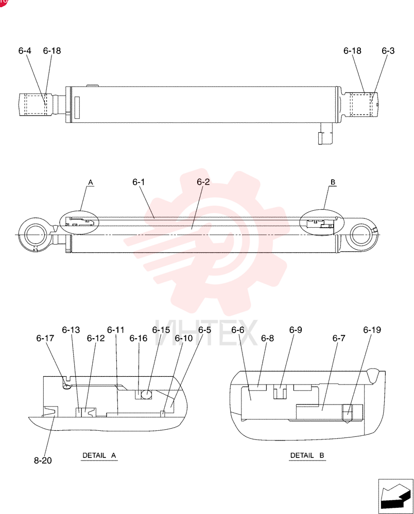 CYLINDER,Double Acting, 45mm Rod, 546mm Stroke