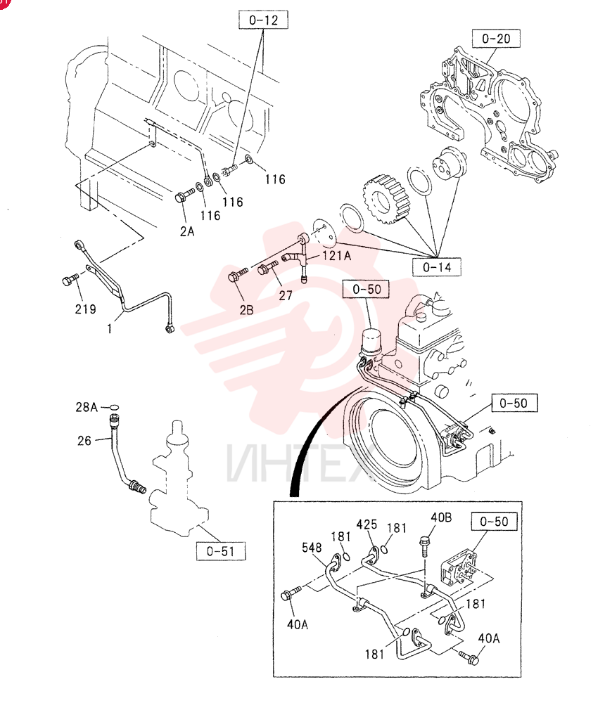 OIL AND VACUUM PIPING; ENGINE 0-52A