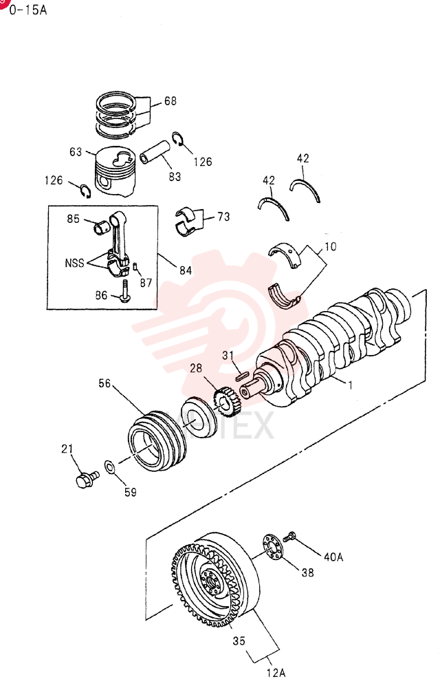 CRANKSHAFT, PISTON AND FLYWHEEL 0-15A