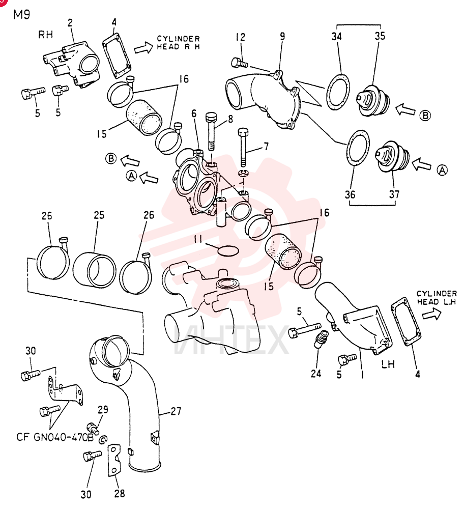 ELBOW,WATER  OUTLET LH  (FOR M0, M1, M3, M4, M6, M7 ONLY), Start Year: 01-DEC-85