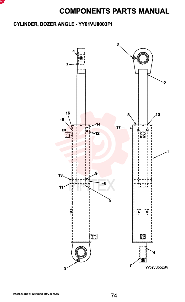 CYLINDER,Double Acting, 50.8mm Rod, 552.45mm Stroke