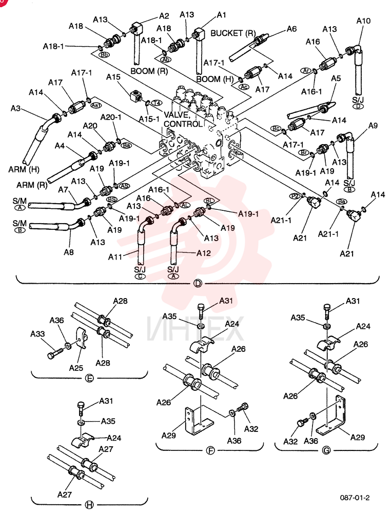 UPPER HYDRAULIC LINES (STD), QTY-F1: F1, QTY-F2: - YM03H00012F1 (2)