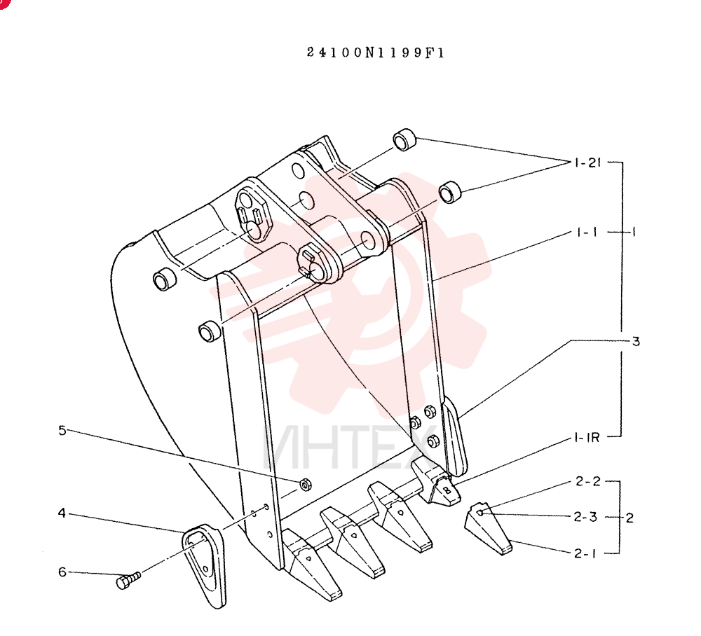 BUCKET ASSY, 0.3M3, CONSISTS OF REF. 1 TO 6