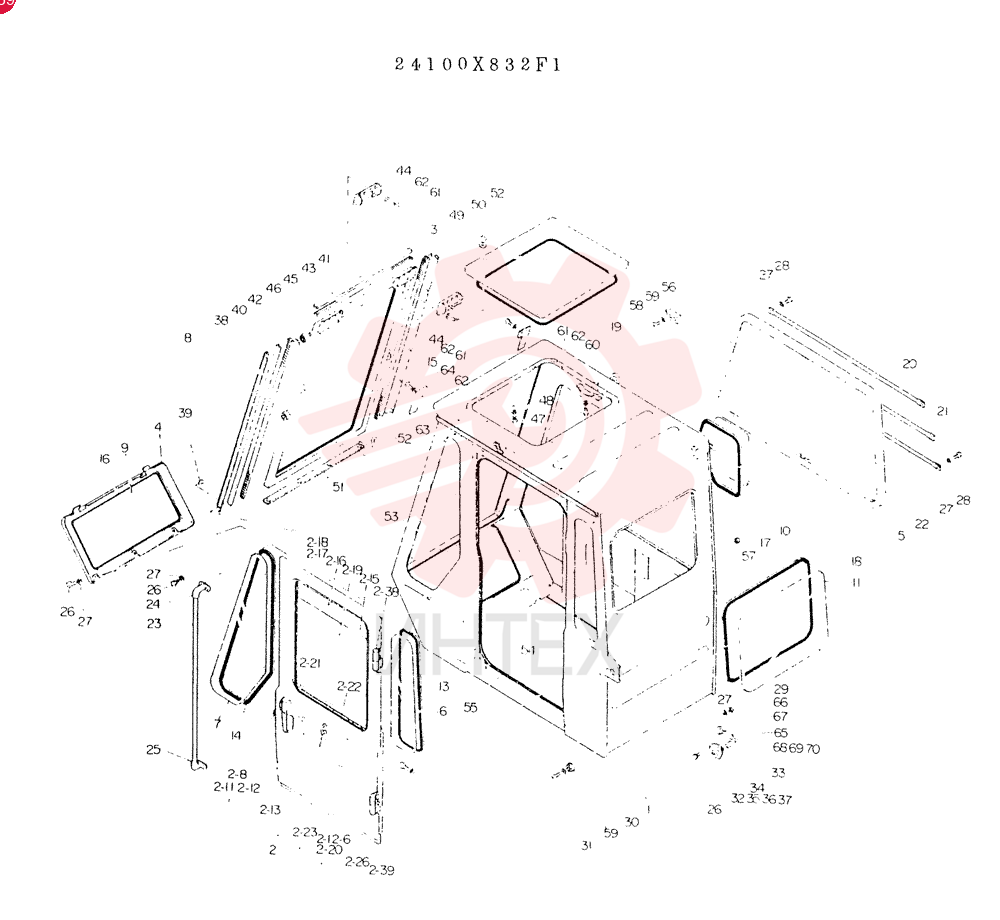 CAB ASSY, CONSISTS OF REF. 1 TO 70