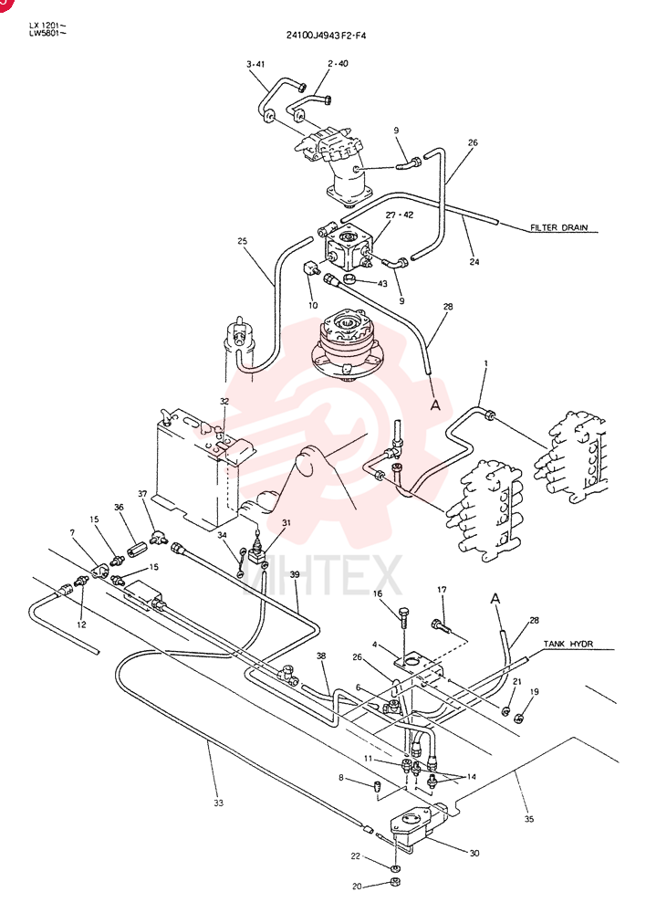 HYDR LINES, BRAKE (FOR EXPORT), Serial Range: LX1201--LX1263 24100J4643F2 (1)