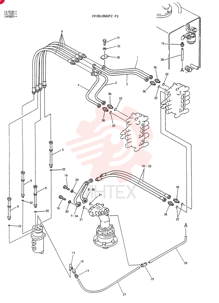 HYDR LINES,UPP, Serial Range: LK0101-LK0112 24100J3662F2 (2)