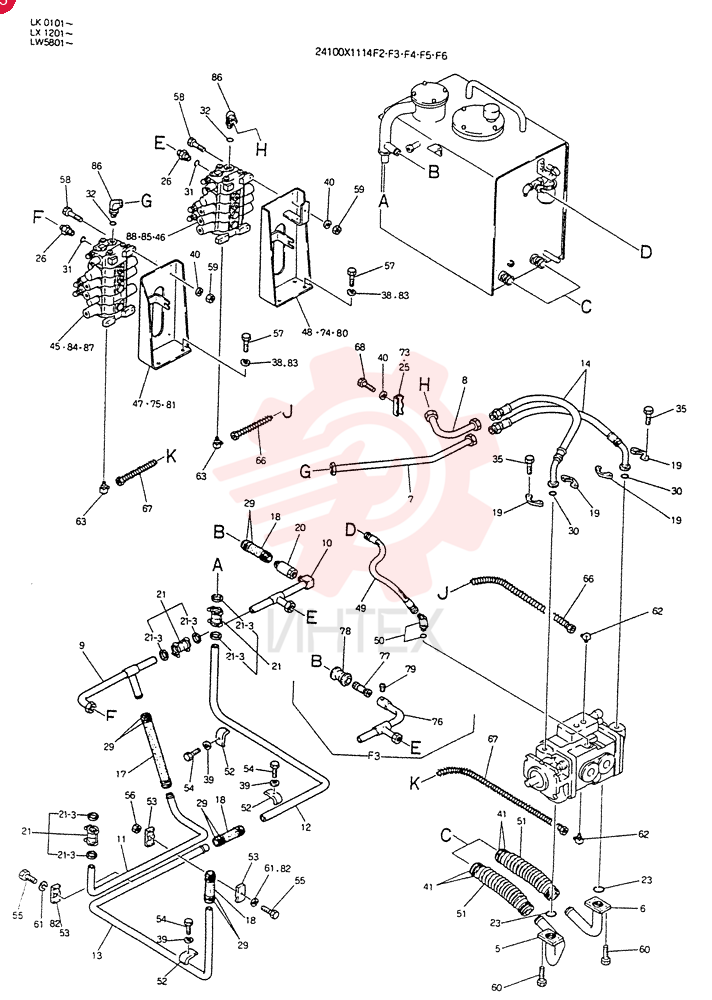 HYDR   LINES, UPP, Serial Range: LW5801-LW6442 24100X1114F2 (2)