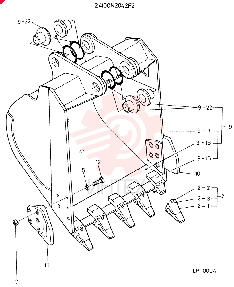BUCKET ASSEMBLY, 0.5 CUBIC METER, CONSISTS OF REF. 2 TO 12