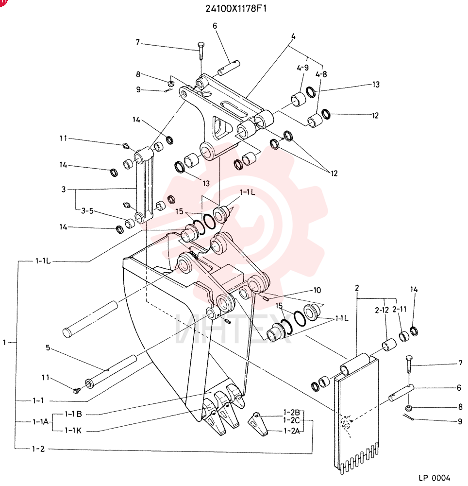 BUCKET ASSEMBLY, EJECTOR, CONSISTS OF REF. 1 TO 15