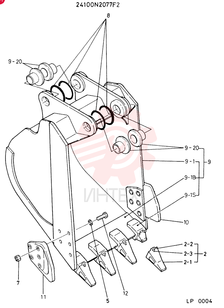 BUCKET ASSY, 0.35 CUBIC METER, CONSISTS OF REF. 2 TO 12