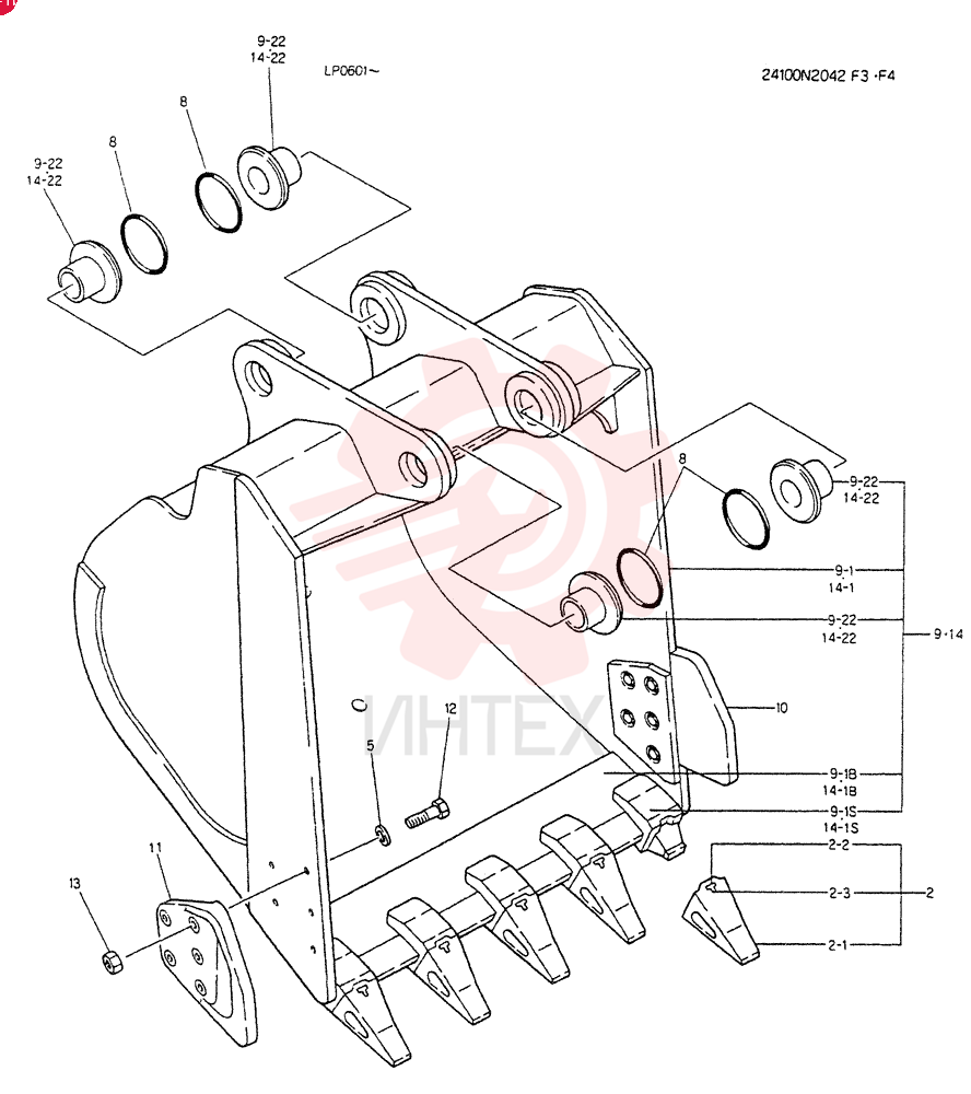 BUCKET ASSY, Serial Range: LP0601-LP1374