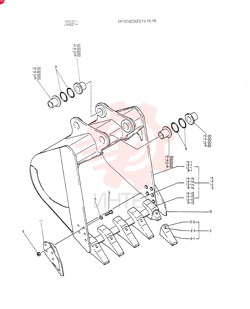 BUCKET ASSY, Serial Range: LN4201--LN4370