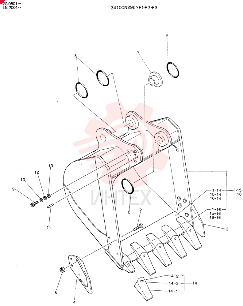 BUCKET ASSY, 0.8M3, Serial Range: YG0501--YG0530