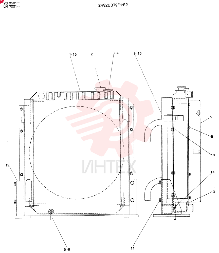 RADIATOR, Serial Range: YG0501--YG0551