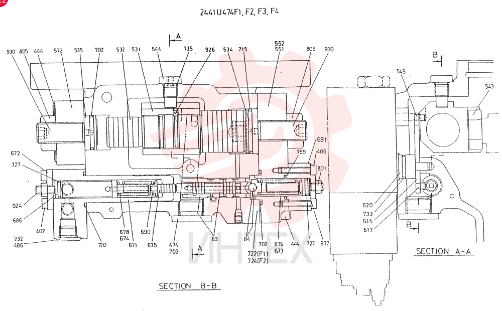 Схема (K909A) - EXCAVATOR ASN LQ0795 (1/83-12/03) 2441U474F1 (2)