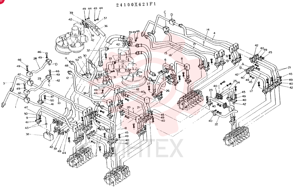 HYDR LINES, UPP CONSISTS OF REF. 1 TO 50