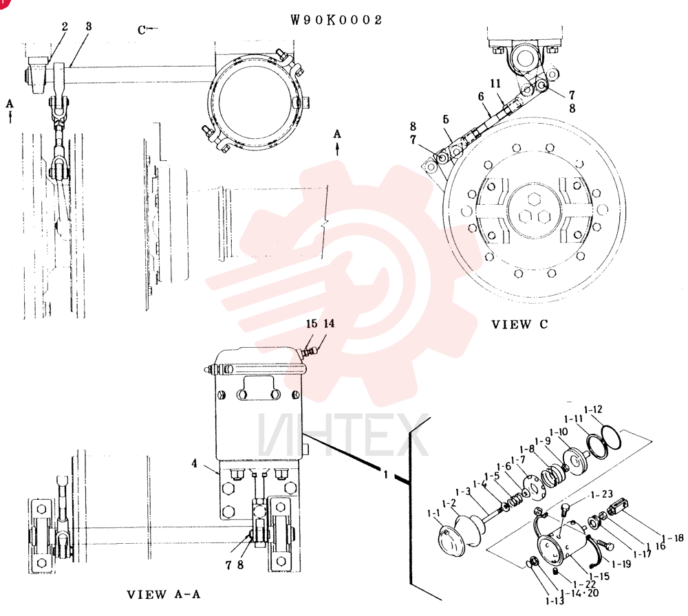 PARKING & EMERGENCY BRAKE ASSEMBLY CONSISTS OF REF 1 TO15