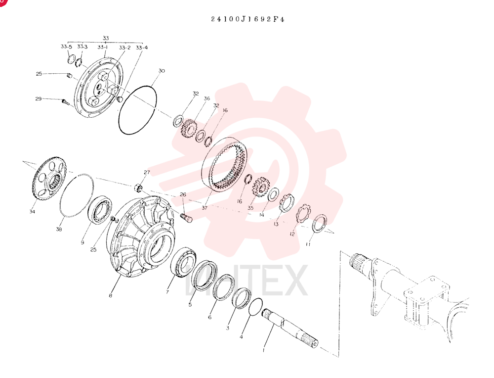 SHAFT & HUB GROUP, CONSISTS OF REF 1 TO 38