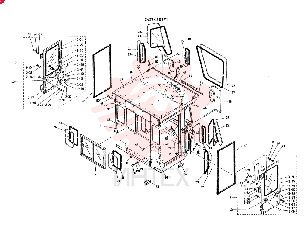 CAB ASSY CONSISTS OF ITEM 1 TO 94