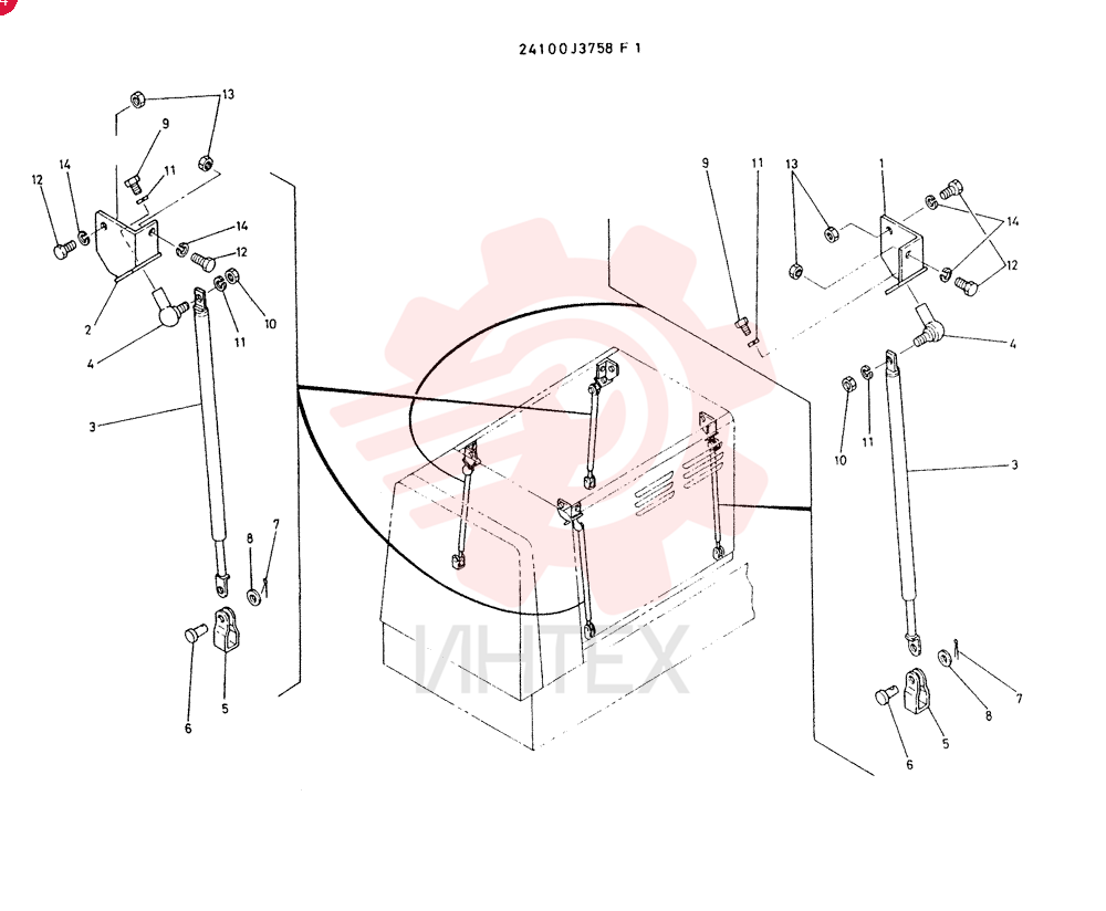 GAS-SPRING GROUP INCL. REF 1 TO 14