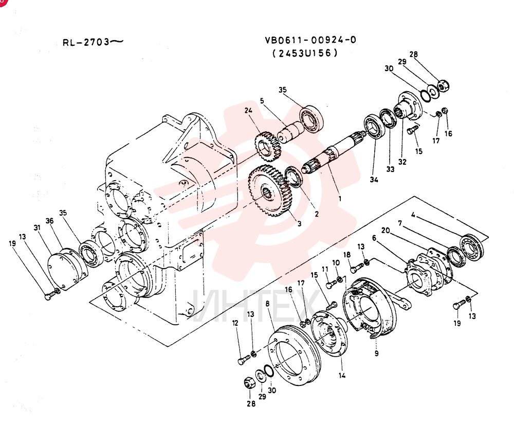 SHAFT ASSY, OUTPUT, (FOR 3 FWD. 1 RVSE) (2453U156)