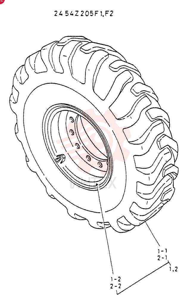 TIRE AND WHEEL   L.H. (18.4-24-10PR,   W/T (L-2) G-15)
