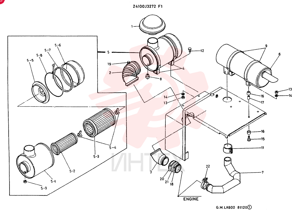 AIRCLEANER GROUP CONSISTS OF REF 1 TO 22
