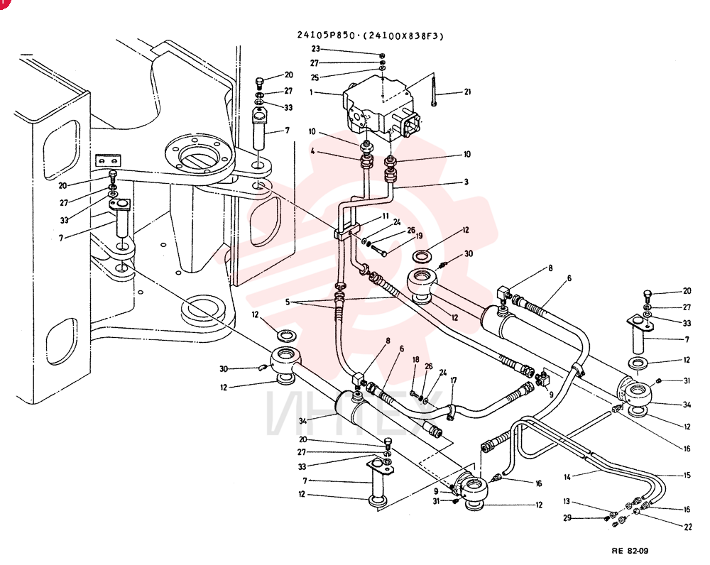 HYDR LINES, STEER CONSISTS OF REF 1 TO 34 24105P850