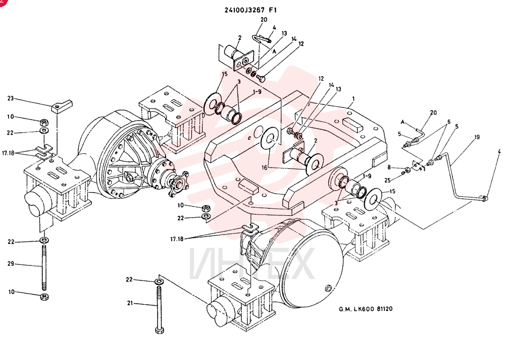 SUPPORT GROUP, AXLE CONSISTS OF REF 1 TO 29