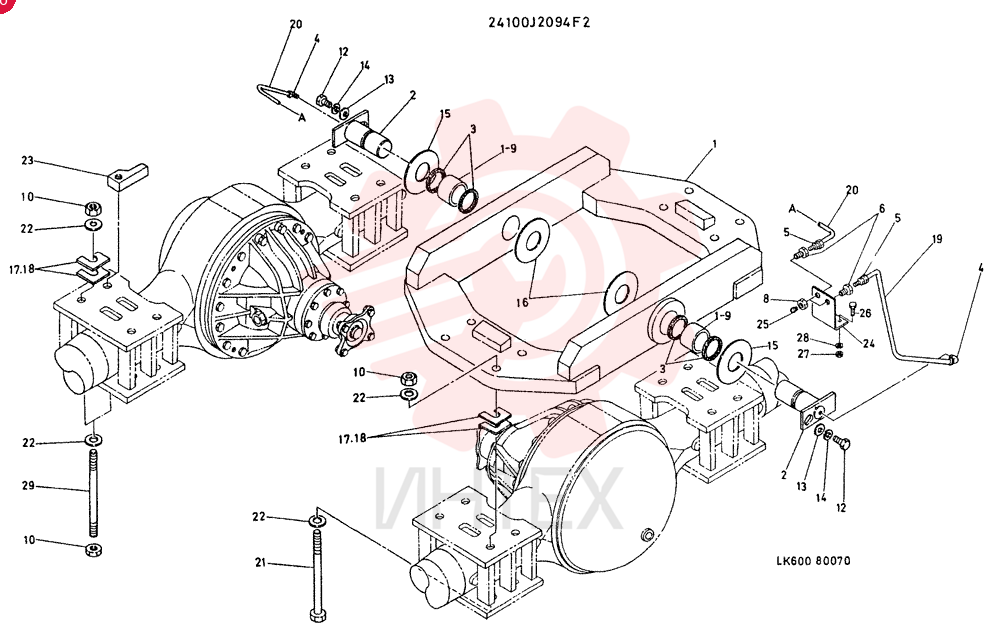 SUPPORT GROUP, AXLE CONSISTS OF REF.1 TO 29
