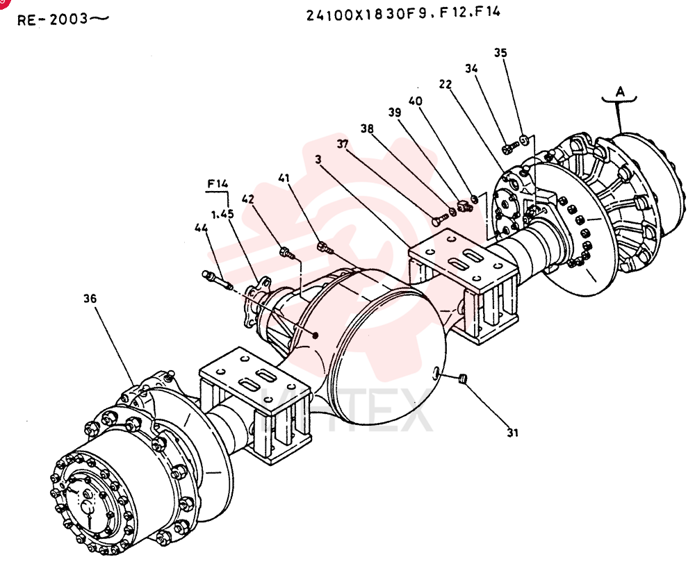 AXLE ASSY, RE., Serial Range: RE.2003-RE.2030
