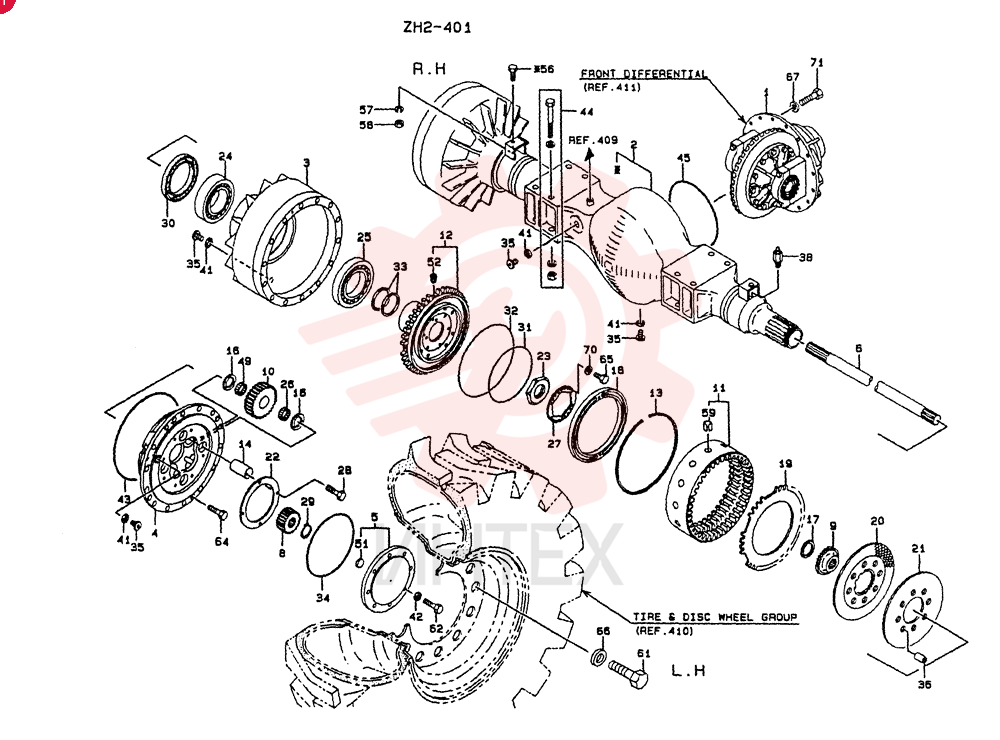 AXLE ASSY,FRONT,W/0 SYM. 41,61,66, Start Serial: 2201-