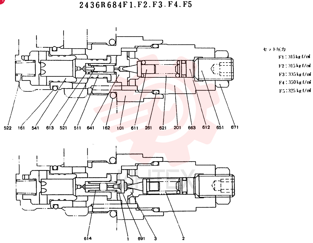 VALVE ASSY, PORT RELIEF CONSISTS OF THE FOLLOWING  PARTS 2436R684 F1, F2, F3,F4,F5