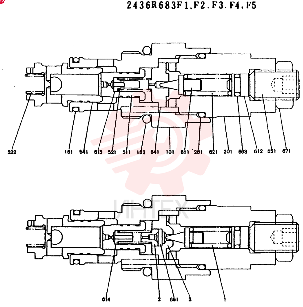 VALVE ASSY, RELIEF, CONSISTS OF THE FOLLOWING PARTS 2436R683F1~F5