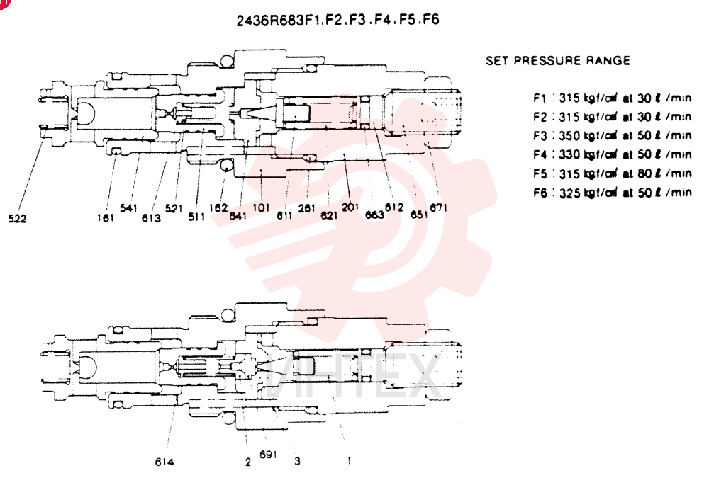 VALVE ASSY, RELIEF CONSISTS OF THE FOLLOWING PARTS 2436R683F1~F6
