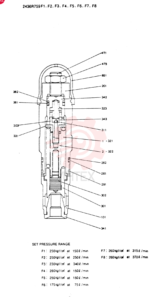 VALVE ASSY, RELIEF  CONSISTS OF THE FOLLOWING PARTS 2436R759F1~F8