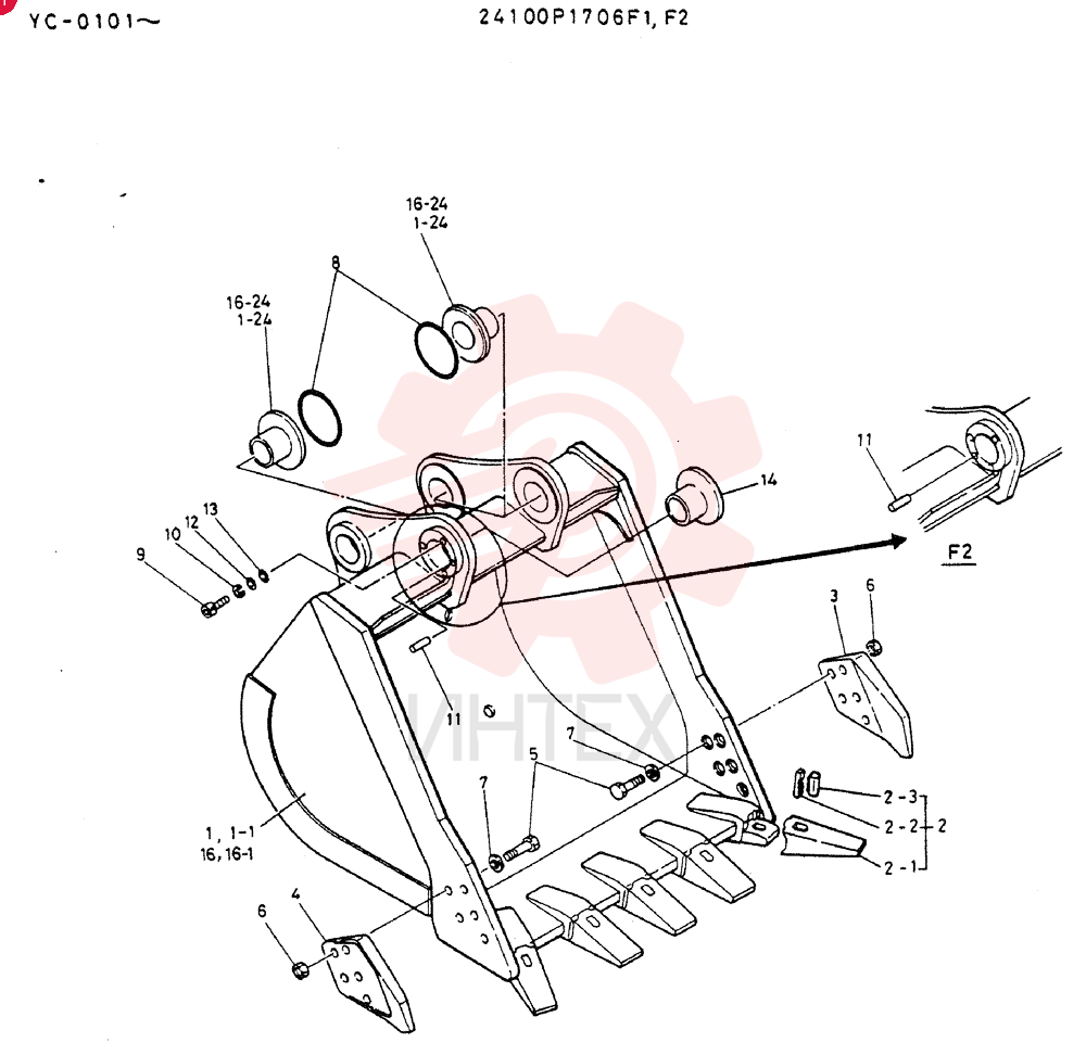 BUCKET ASSY,  1.2M3, Serial Range: YC-0101-YC-0170