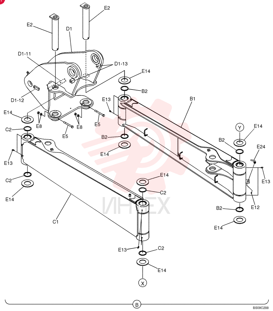 Right Hand Front Boom Assembly, Incls. Refs. B1 & B2