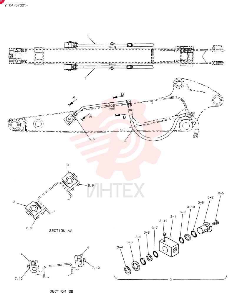 Схема (OFFSET BOOM) - ATTACHMENT - SK70SR-1E & SK70SR-1ES ASN YT04-07001 (3/03-12/04) YT43H00029F1