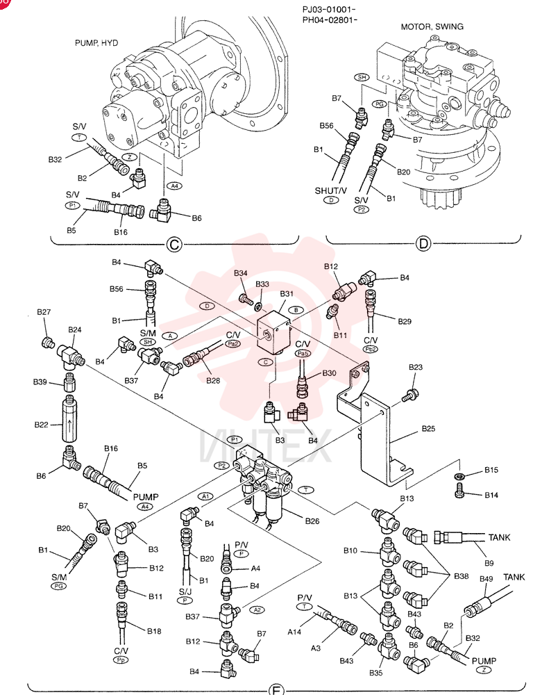 CONTROL LINES, REMOTE, Serial Range: PJ03-01001--PJ03-01058 PH62H00002F1 (3)