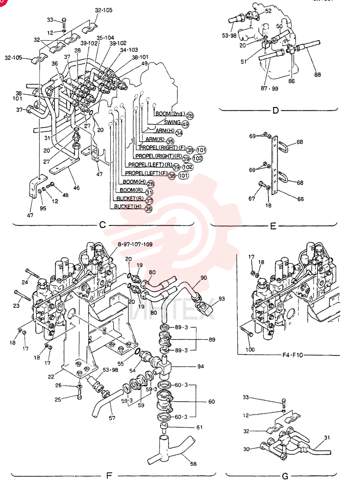 HYDR LINES,UPP, Serial Range: LX1401-LX1407 24100J6239F8 (2)