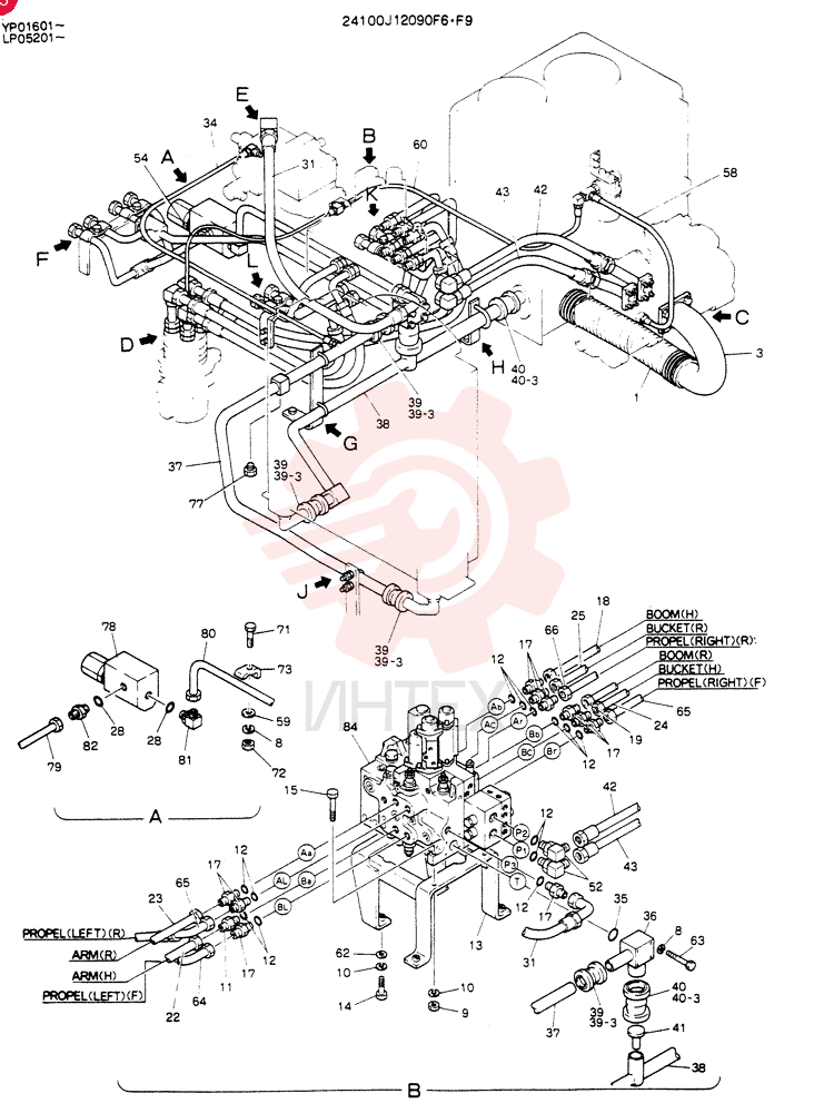 HYDR LINES,UPP  YP01601, Serial Range: -YP01640 24100J12090F6 (1)