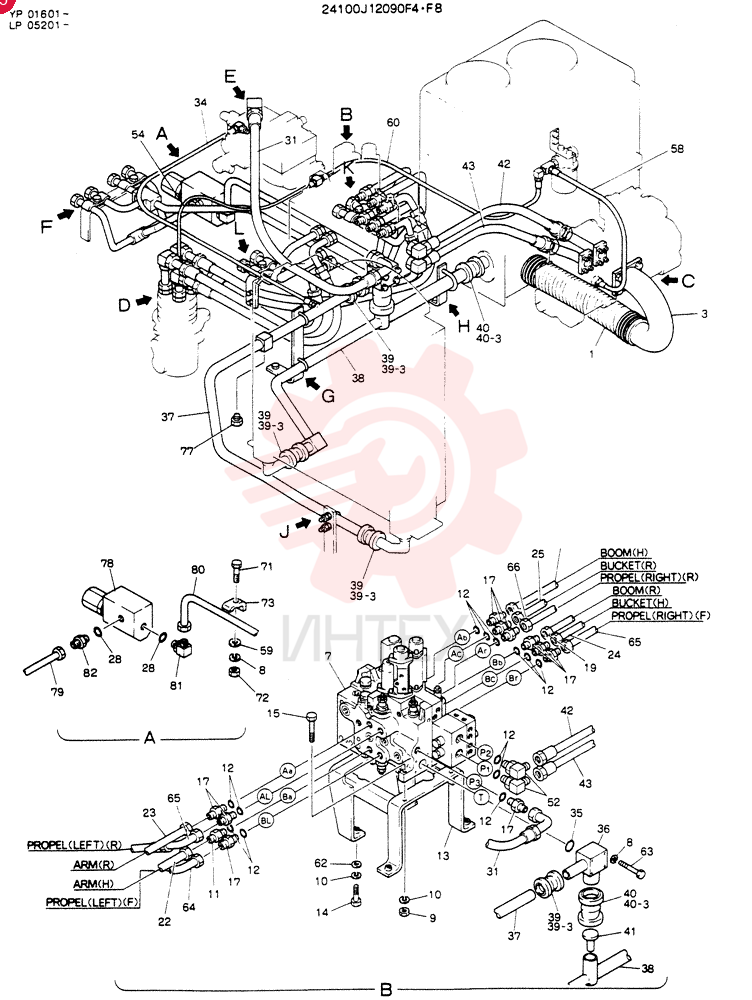 HYDR LINES, UPP  YP01601-, Serial Range: -YP01640 24100J12090F4 (1)